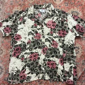 Hot Cotton Cream, Pink & Gray Leopard-Print Button-Down Top